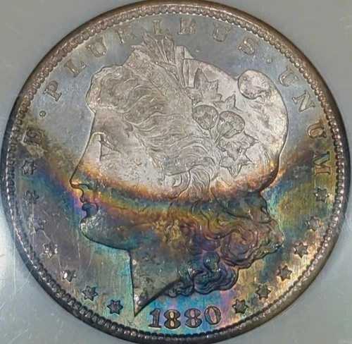 1880 S MS65 NGC モルガン、セミPLレインボートーン表面
