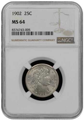1902年 バーバー シルバー クォーター NGC MS64