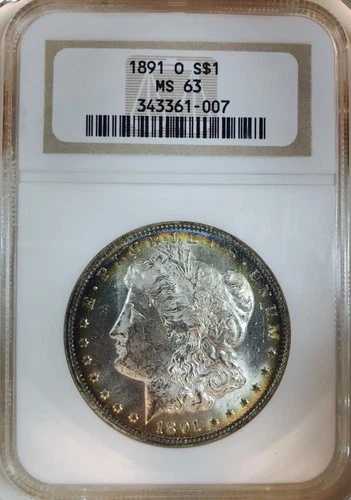 1891年製 モルガン・ダラー！NGC MS63！セミPL！レインボーリム！信じられない！ワオ！NR #VIP84