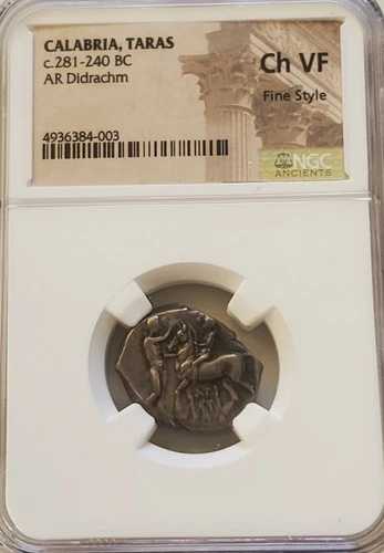 カラブリア、タラス・ディドラクマ NGC CH VF ファインスタイル古代銀貨