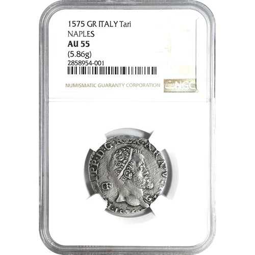 1575年イタリア領、ナポリ、1タリ、NGC AU 55、イタリア、希少・特別