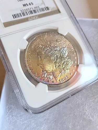 MS65 NGC レインボー 1881-S モルガン銀貨 グリーンティー マルチカラートーン