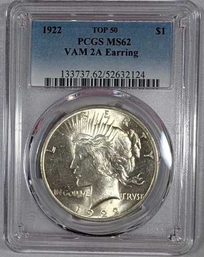 1922年 シルバー ピースダラー PCGS MS62 VAM 2A イヤリング TOP 50 $1