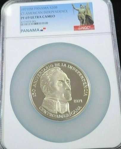 1971年 パナマ シルバー 20 バルボア インディペンデンス NGC PF 69 ウルトラカメオ トップポップ