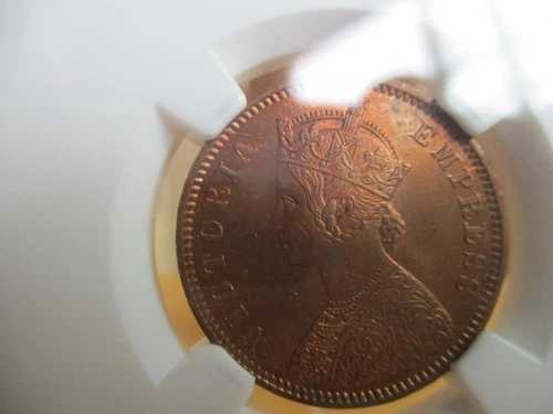 1880年 イギリス領インドのヴィクトリア女王 1/4アンナ銅貨 NGC MS64 / 14 139,150円