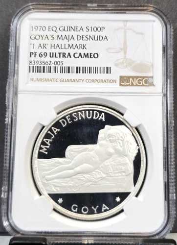 1970年 EQ ギニア シルバー 100ペセタ 1 AR ホールマーク NGC PF 69 ウルトラカメオ トップポップ 1
