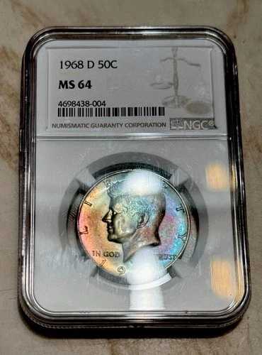 真の「モンスター」トーン フルカラースペクトラム 1968-D ケネディ ハーフダラー NGC Ms64