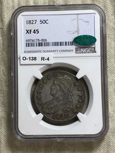 1827年 キャップドバスト ハーフダラー NGC XF45 スクエアベース 2 O-138 R-4 CAC承認