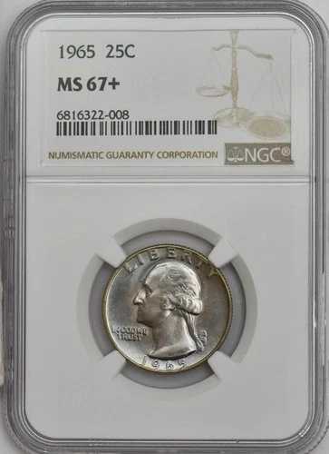 1965年ワシントンクォーター25セント MS67+ NGC 946991-15