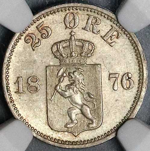 1876 NGC MS 65 ノルウェー 25 鉱石 オスカー II シルバー コングスベルグ造幣局 ジェムコイン (22022503C) 139,150円
