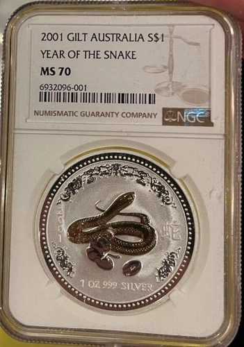 2001年 ギルト オーストラリア イヤー・オブ・スネーク シルバー NGC MS70 ローポップ 新品グレーディング済み ボックス入り