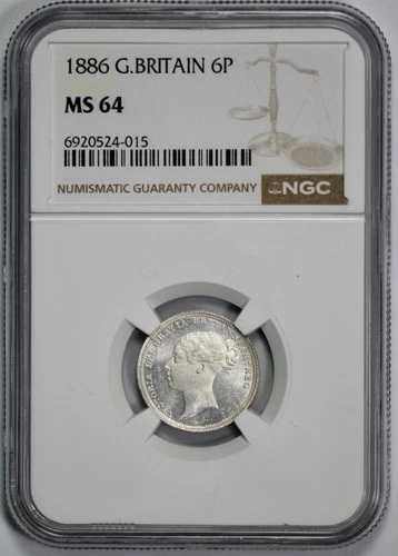 1886年 イギリス 6ペンス シックスペンス NGC MS 64 セミプルーフ