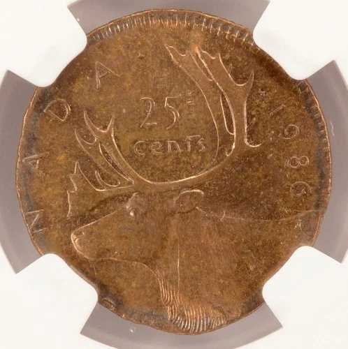 カナダ 1986年 25セント クォーター 1セント ブランク NGC MS64 RB