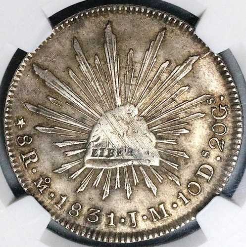 1831-Mo NGC MS 61 メキシコ 8レアル レア キャップレイズ シルバーコイン POP 3/4 (25012602D)