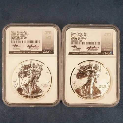 2021年 アメリカン シルバー イーグル シルバー デザイン セット タイプ1 & 2 NGC リバース プルーフ PF70