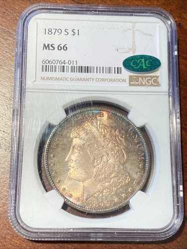 1879年 S モルガン銀貨 NGC MS 66 CAC 認定!興味深い色調