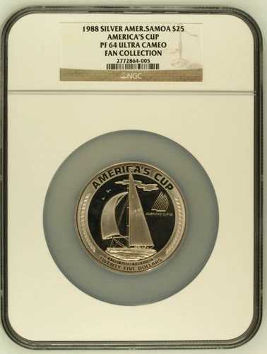 1988年 25ドル アメリカ領サモア 銀貨 5オンス アメリカズカップ NGC PF64UC 発行枚数 100枚 希少