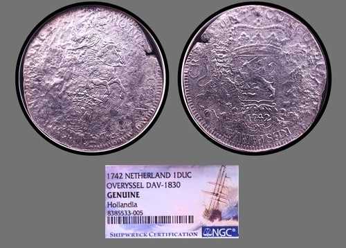 1742年 オランダ 1 デュカトン ライダー ホランディア 難破船コイン NGCグレード UNC 詳細