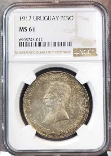 1917 ウルグアイ シルバー 1 ペソ ホセ アルティガス NGC MS 61 非常に希少なミント状態 139,150円
