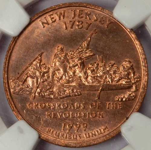 1999 D NGC MS62 クラッド層欠落 ニュージャージー クォーター ミントエラー レッドカッパー