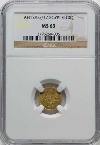 エジプト-オットマン、ゴールド 10 カーシュ アブドゥルハミド II 1293/17 AH NGC MS 63、レア9- 139,150円
