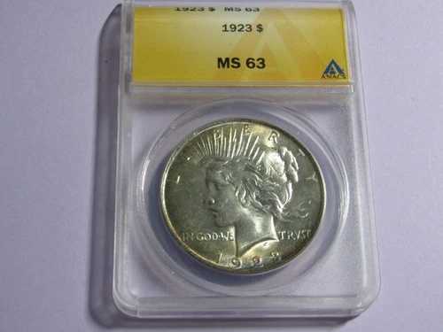 1923年-P ピースシルバードル 希少なカラフルトーン ANACS認定 MS 63