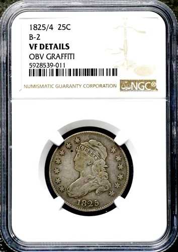 1825/4年 25セント キャップドバスト クォータードル - NGC VF 詳細 CC422