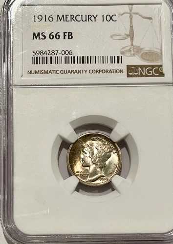 1916年 マーキュリーダイム シルバー MS66 フルバンド NGC グレーディング済み (006.375)