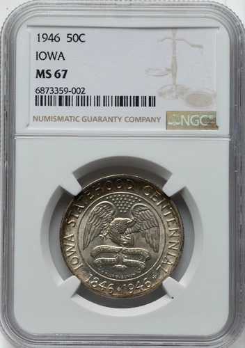 1946年-アイオワ記念ハーフドル-NGC MS67-LUSTROUS 極上の逸品！ 完璧！-