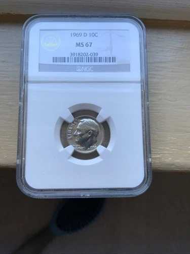1969年製 ルーズベルト 10セント ? NGC MS67 フルバンド付き ? ?? レア ポップ 6/1 ? ガイド価格: $850
