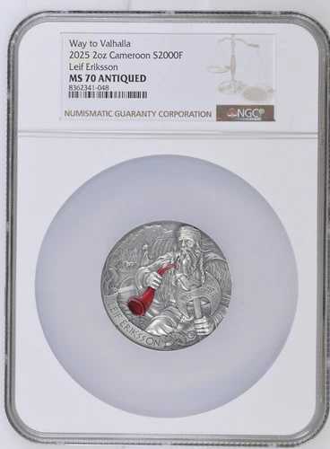 レイフ・エリクソン「ヴァルハラへの道」2オンス銀貨 CFA カメルーン 2025/MS70 NGC