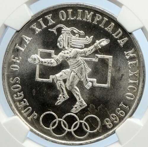 1968年 メキシコ 第19回オリンピック アステカ ボールプレイヤー 25ペソ銀貨 NGC i98409