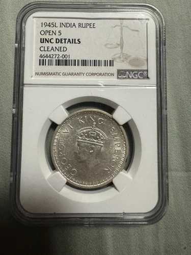 イギリス領インド 1945年 ラホール ラージ 5ルピー NGC Unc 希少