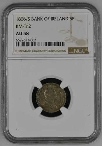 アイルランド 1806/5 ジョージ3世 銀貨 5ペンス 銀行トークン - NGC トップポップ a UNC レア
