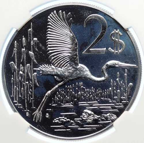 1972年 ケイマン諸島 オオアオサギ 鳥 プルーフ銀貨 2ドル NGC i106385｜WORLD RESOURCE【QUEEN店】