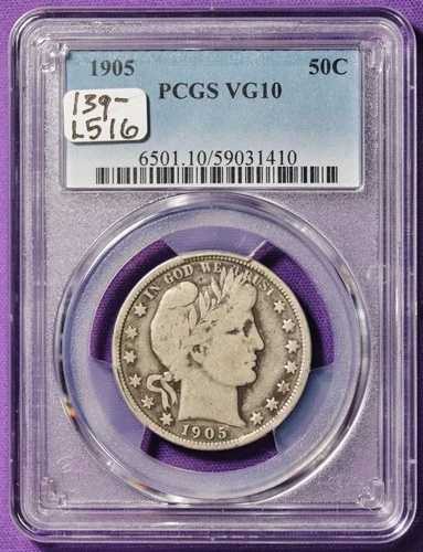 1905年製バーバーハーフ。PCGSホルダー入り。VG10。L516