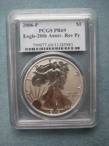 2006-P アメリカン シルバー イーグル ~ 裏面SEプルーフ - PCGS PR69 ~ 20周年記念