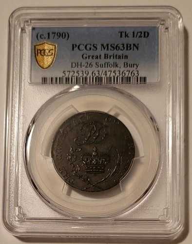 イギリス 1790年頃 1/2ペニー コンダー トークン サフォーク - ベリー D&H-26 MS63 BN PCGS