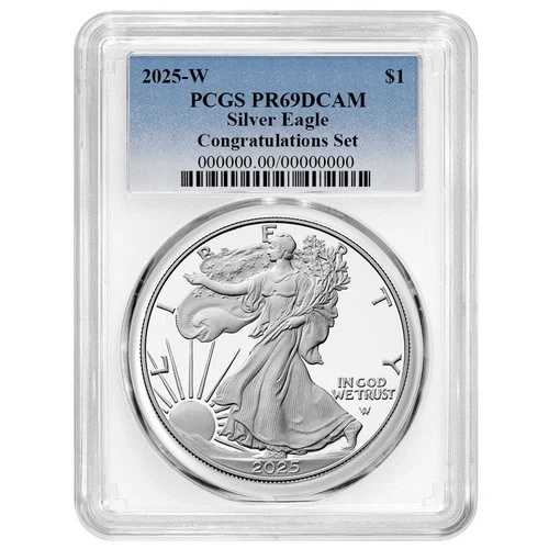 2025-W プルーフ 1ドル アメリカン シルバー イーグル コングラチュレーション セット PCGS PR69DCAM ブルー