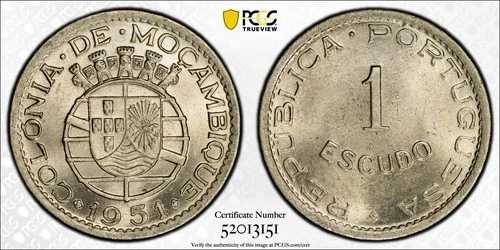 モザンビーク 1951 1 Esc.、PCGS MS65 [ポルトガル領東アフリカ]