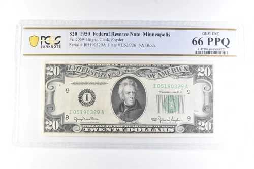 1950年 20ドル ミネアポリス MN FRN Fr#2059-I ジェム アンク 66 PPQ PCGS *6060