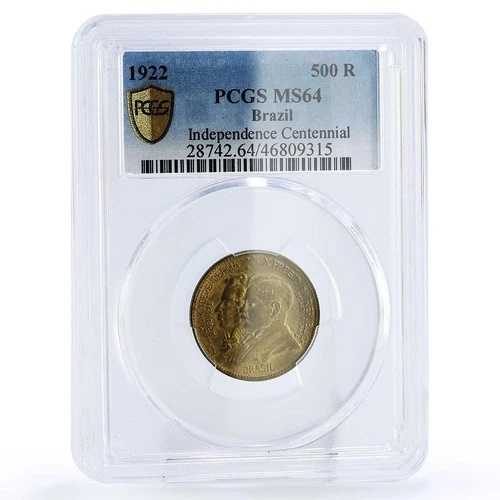 ブラジル 500 レイ独立大統領ペソア KM521 MS64 PCGS アルブロンズ コイン 1922