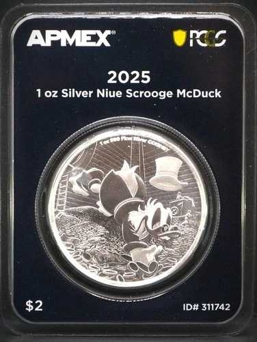 2025年 ニウエ 1オンス シルバー $2 ディズニー スクルージ・マクダック MD? プレミア + PCGS