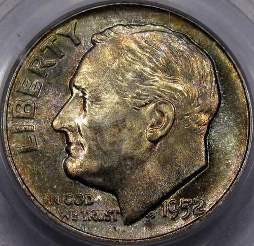 1952 年ルーズベルト ダイム 素晴らしい宝石 BU PCGS MS-66FB... 素晴らしい色とフルストライク!!