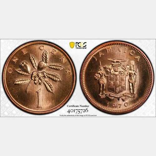 1970年 ジャマイカ セント。PCGS SP 66 RD. KM-45。1 Finer @ PCGS