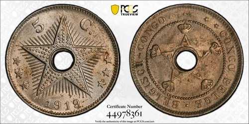 CONGO (ベルギー) 1919 5 サンチーム - PCGS MS63 [ヒートン英国]