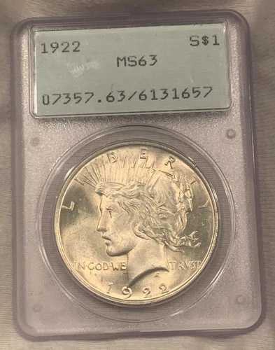 1922年 ピースシルバードル MS63 PCGS Ogh Rattler 光沢あり 未使用