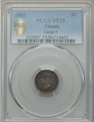 1885年カナダ5セント、ラージ5、PCGS VF 35
