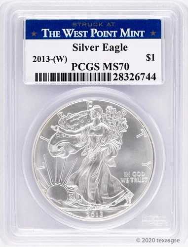2013-W 1ドル アメリカン シルバー イーグル PCGS MS70 - ウェストポイント ラベル 47,520円