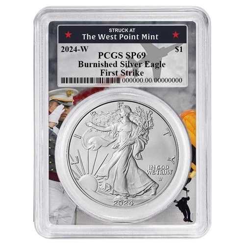 2024-W バーニッシュ仕上げ 1ドル アメリカン シルバー イーグル PCGS SP69 FS ウェストポイント フレーム